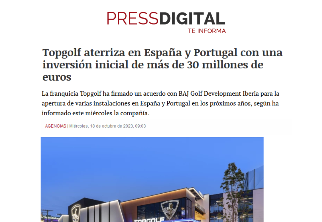 Topgolf aterriza en España y Portugal con una inversión inicial de más de 30 millones de euros