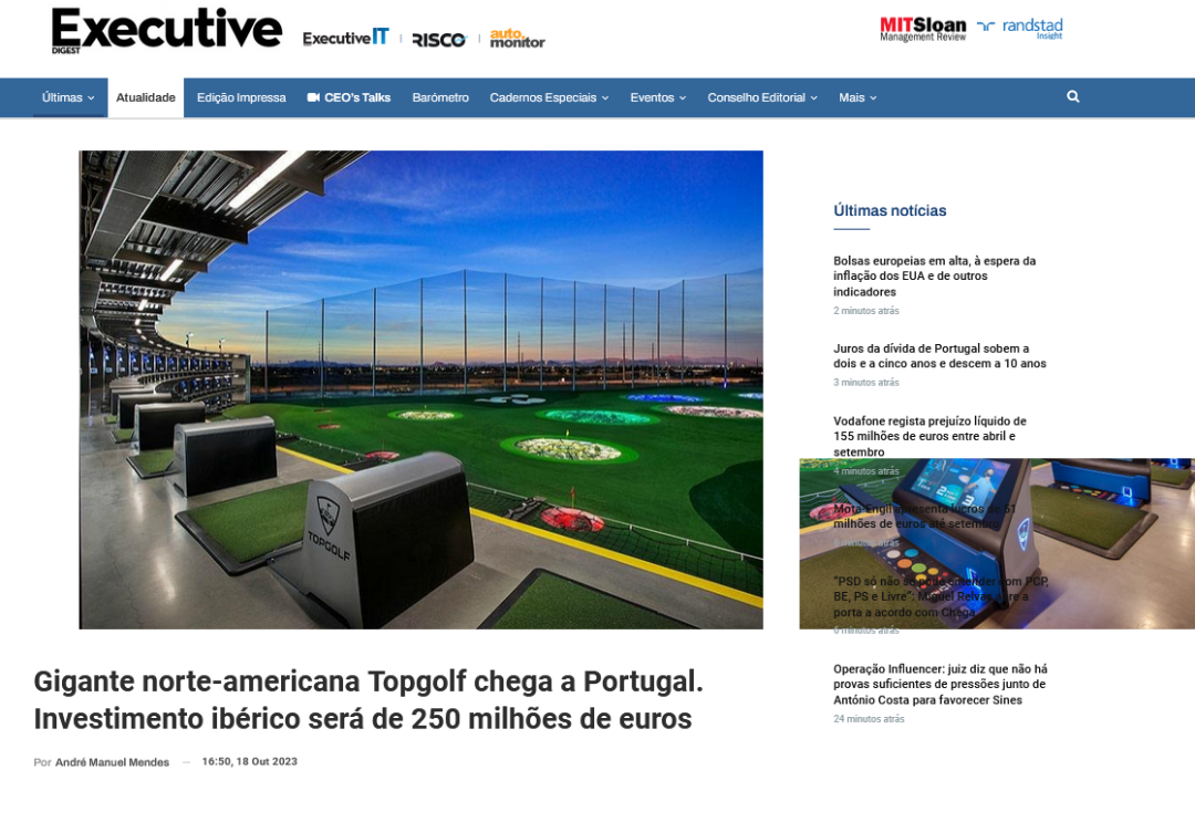 Gigante norte-americana Topgolf chega a Portugal. Investimento ibérico será de 250 milhões de euros