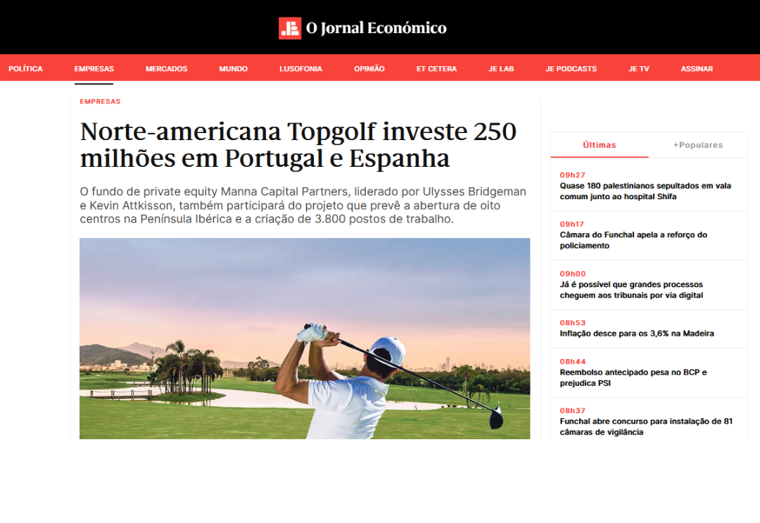 Norte-americana Topgolf investe 250 milhões em Portugal e Espanha
